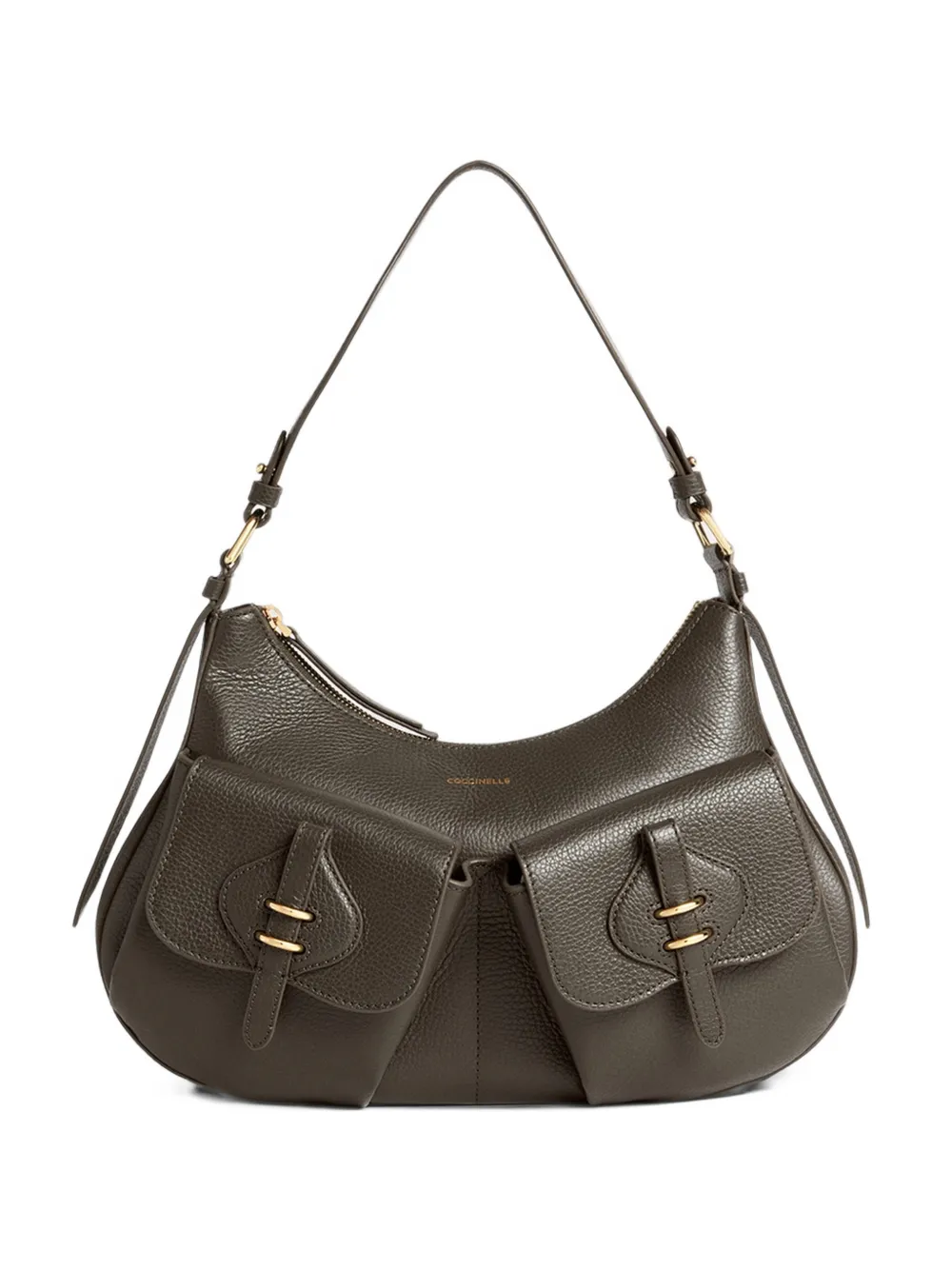 Coccinelle medium pocket-detail pebbled shoulder bag - Green