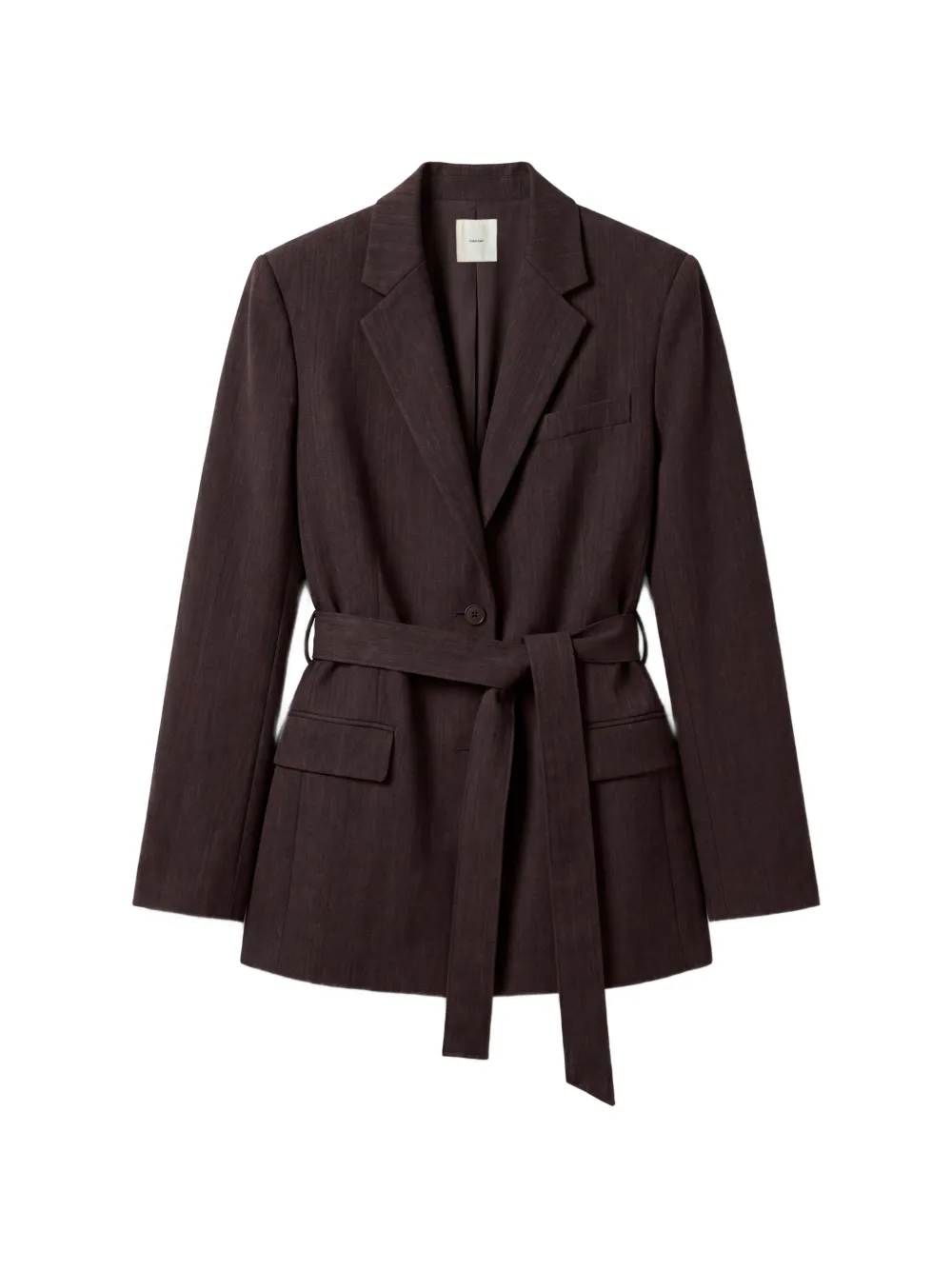 Calvin Klein Belted Single-breasted Blazer In Brown