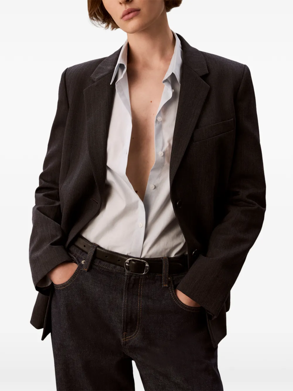Calvin Klein belted single-breasted blazer Bruin