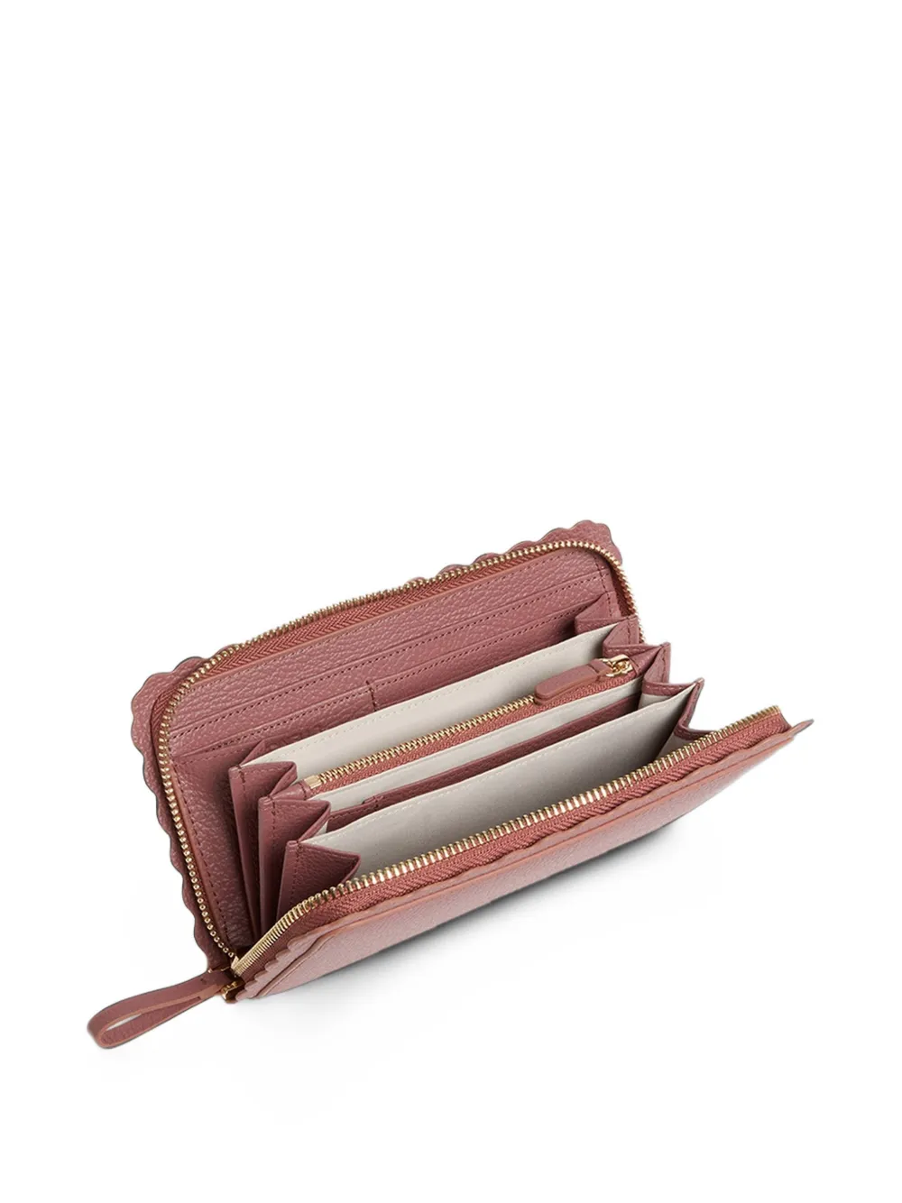 Coccinelle Grote Leather Lace portemonnee met textuur en gewelfde rand Roze