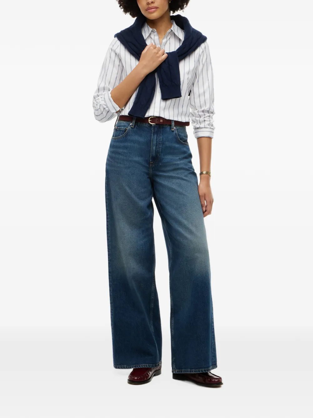 Tommy Hilfiger Gestreepte blouse met geborduurd logo Wit
