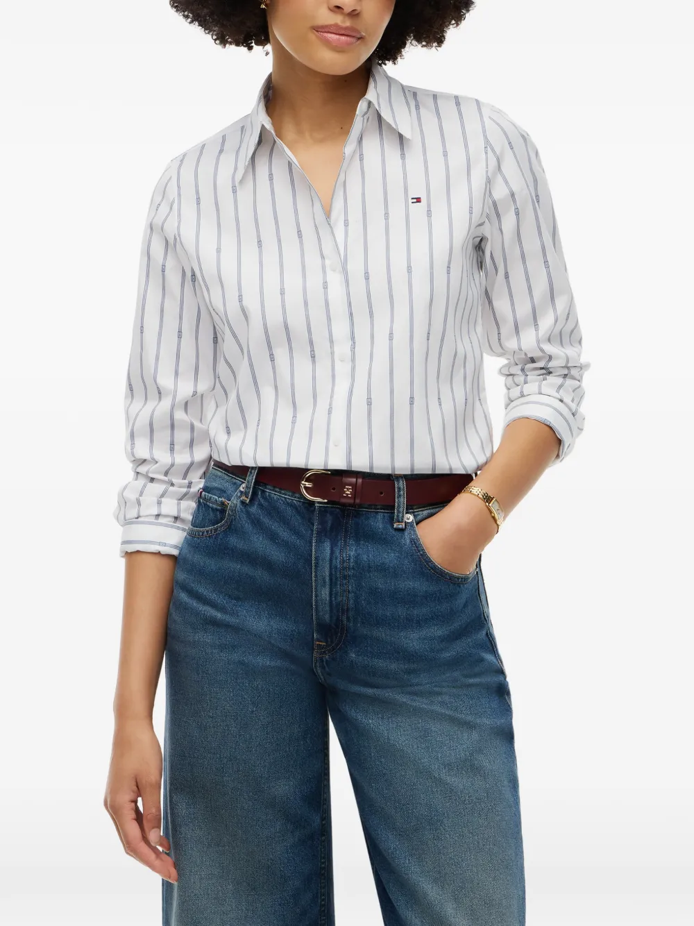 Tommy Hilfiger Gestreepte blouse met geborduurd logo Wit