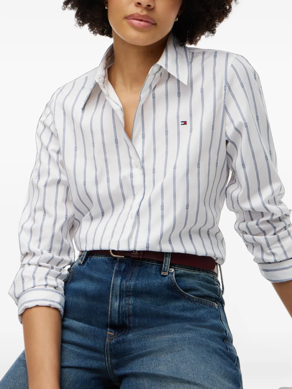 Tommy Hilfiger Gestreepte blouse met geborduurd logo Wit