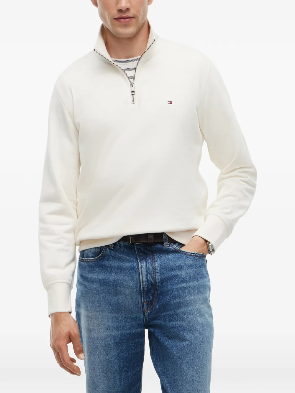 Tommy Hilfiger quarter-zip logo-embroidered sweatshirt Wit