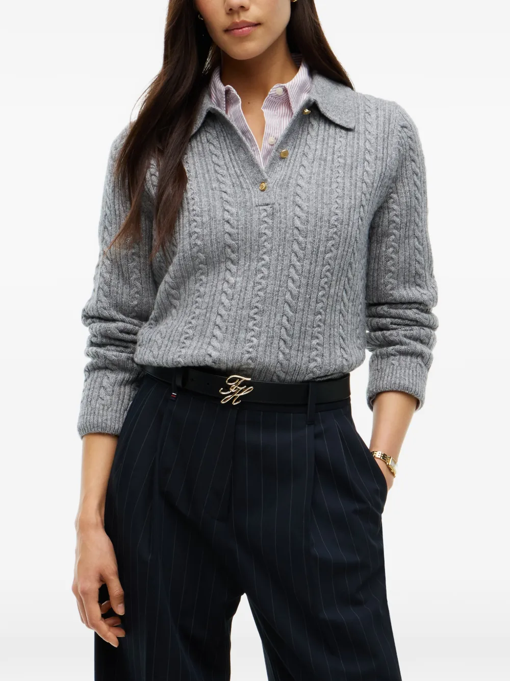 Tommy Hilfiger Kabelgebreide trui Grijs