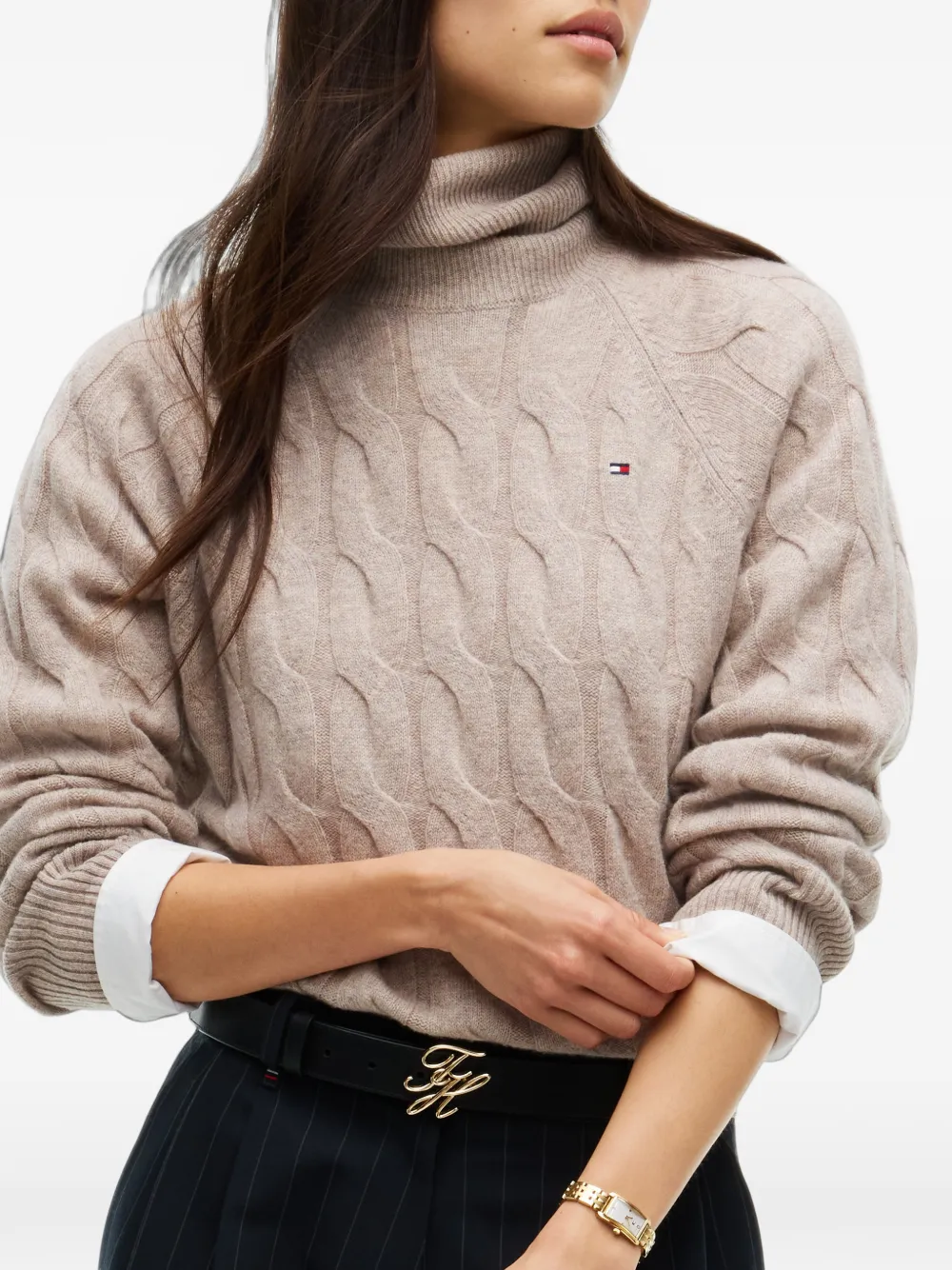 Tommy Hilfiger Kabelgebreide coltrui Beige