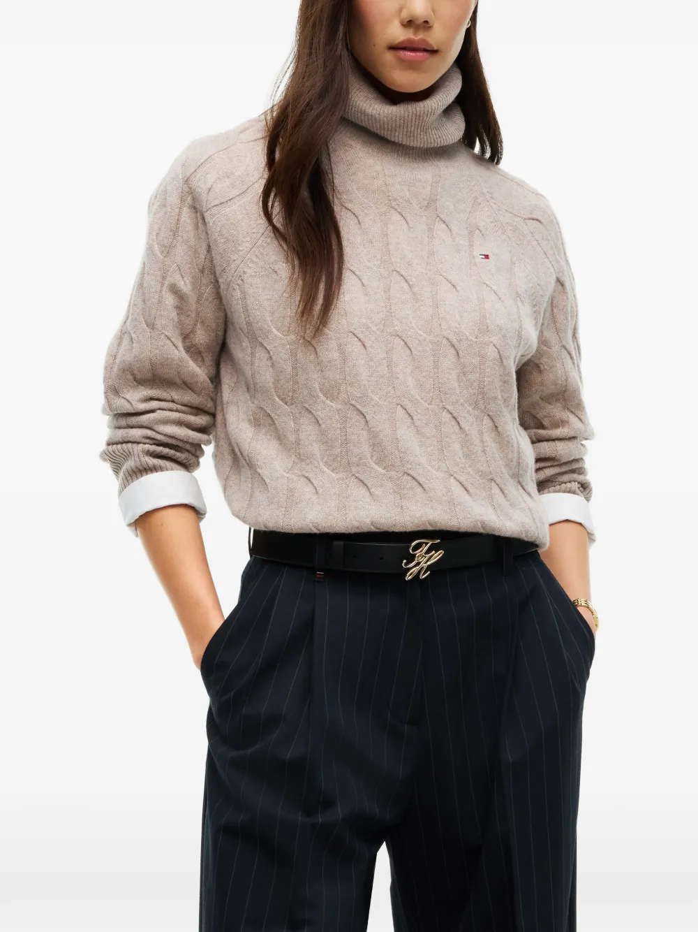 Tommy Hilfiger Kabelgebreide coltrui Beige