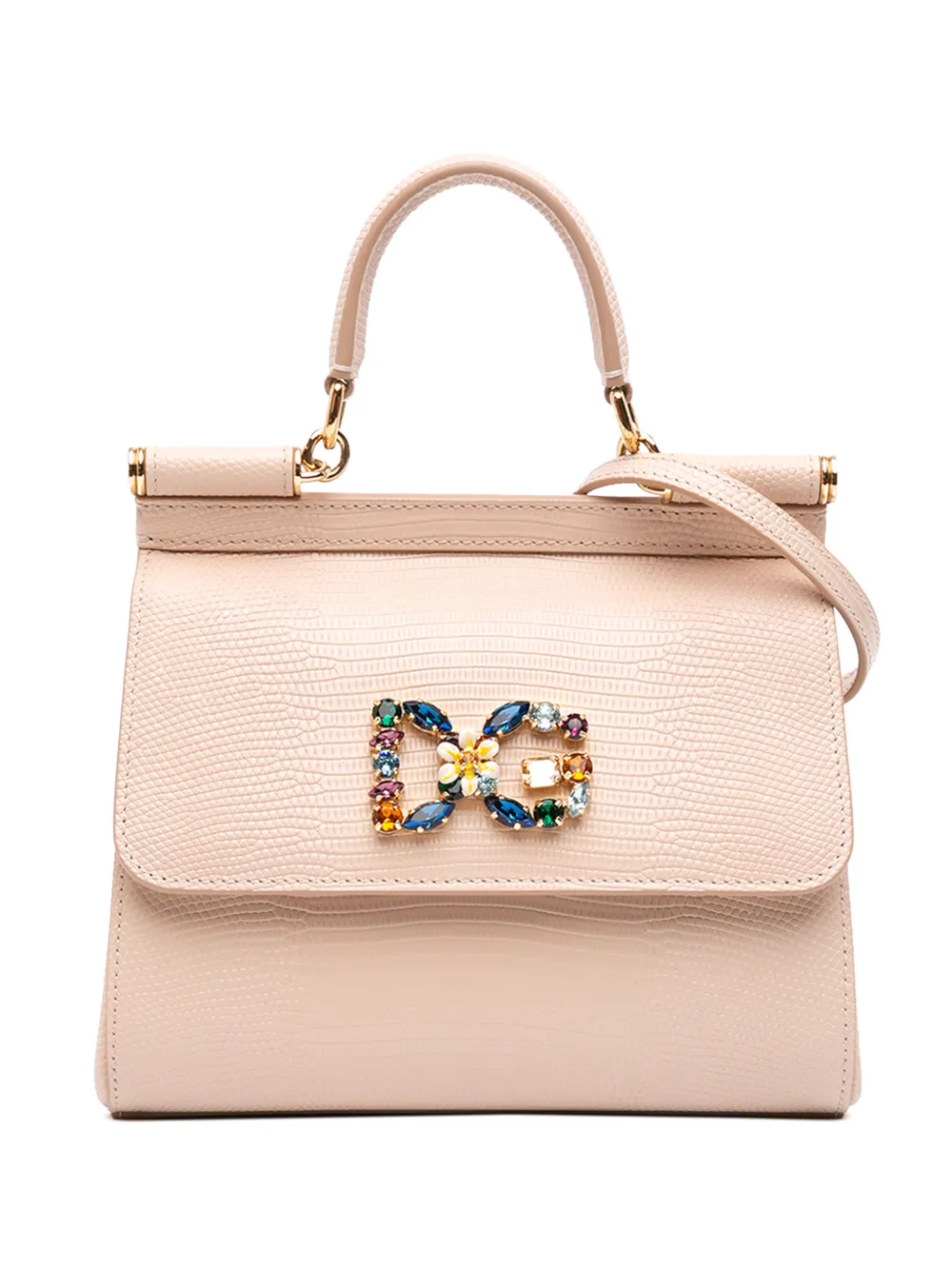 Dolce & Gabbana Pre-Owned 2000-2026 Small Iguana Embossed Calfskin Miss Sicily satchel - Marrone