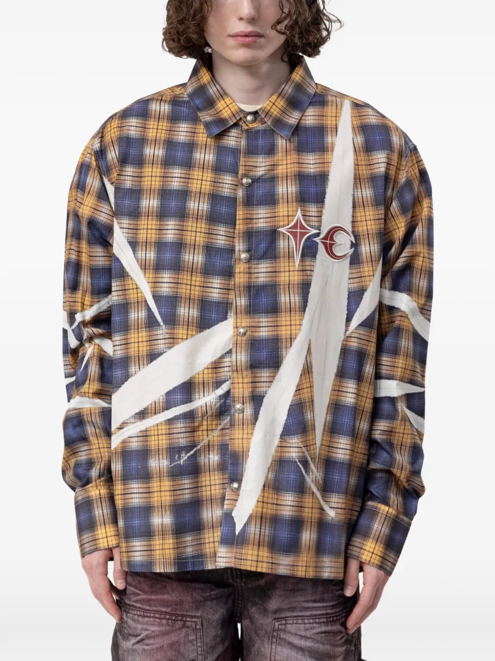 THUG CLUB TC Subliminal painted check-pattern shirt - Gelb