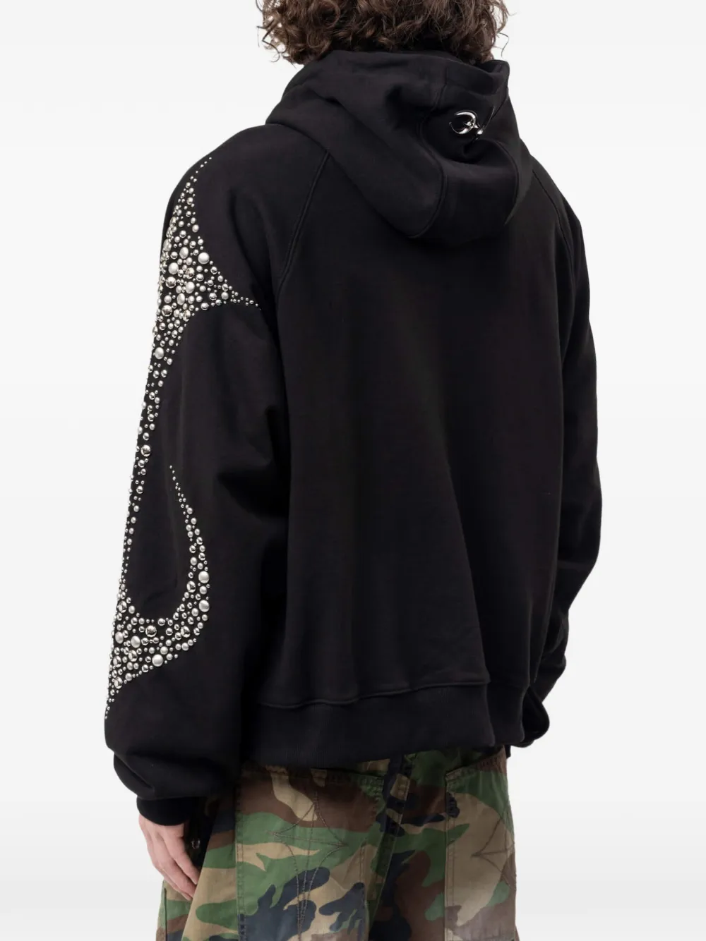 THUG CLUB Iron Steel Focus hoodie met rits en verfraaid met studs Zwart