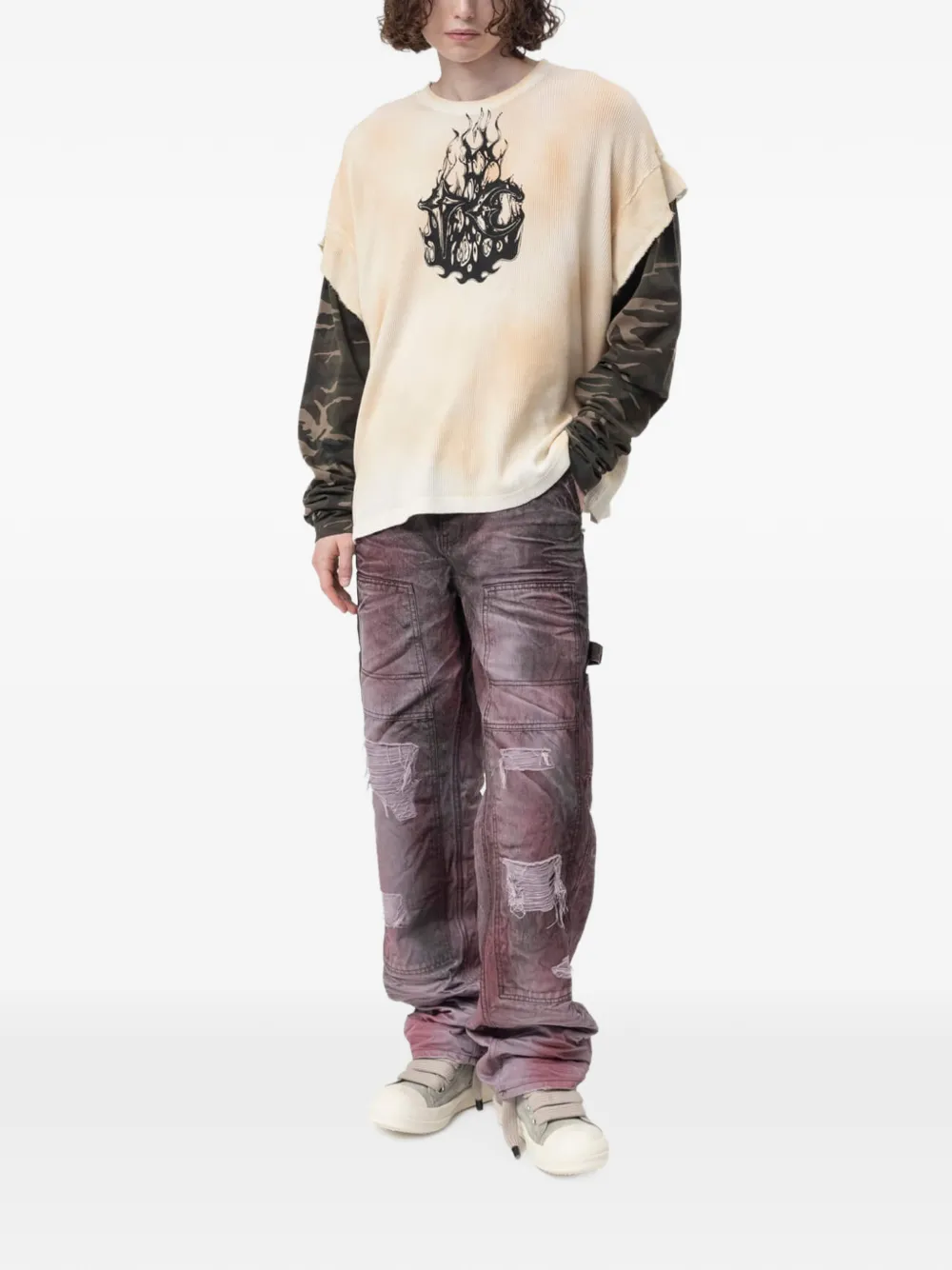 THUG CLUB TC Hellfire gelaagd T-shirt Beige