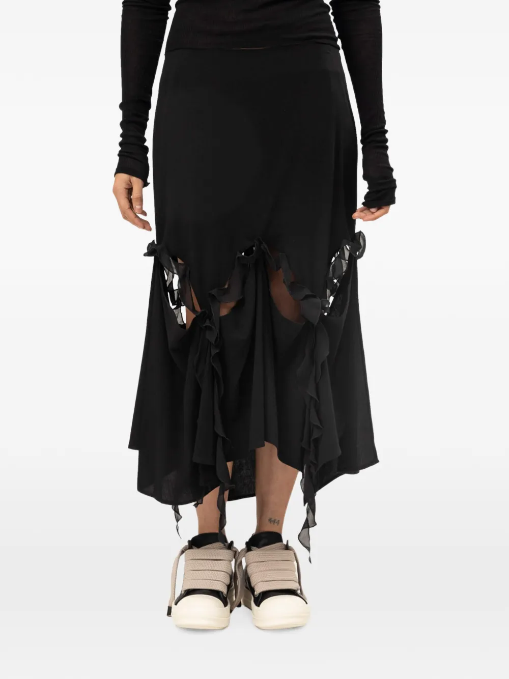 AVAVAV Kikki cut-out ruffled asymmetric midi skirt - Nero
