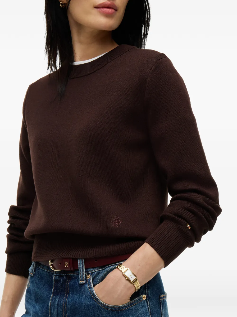 Tommy Hilfiger Sweater met geborduurd logo Bruin