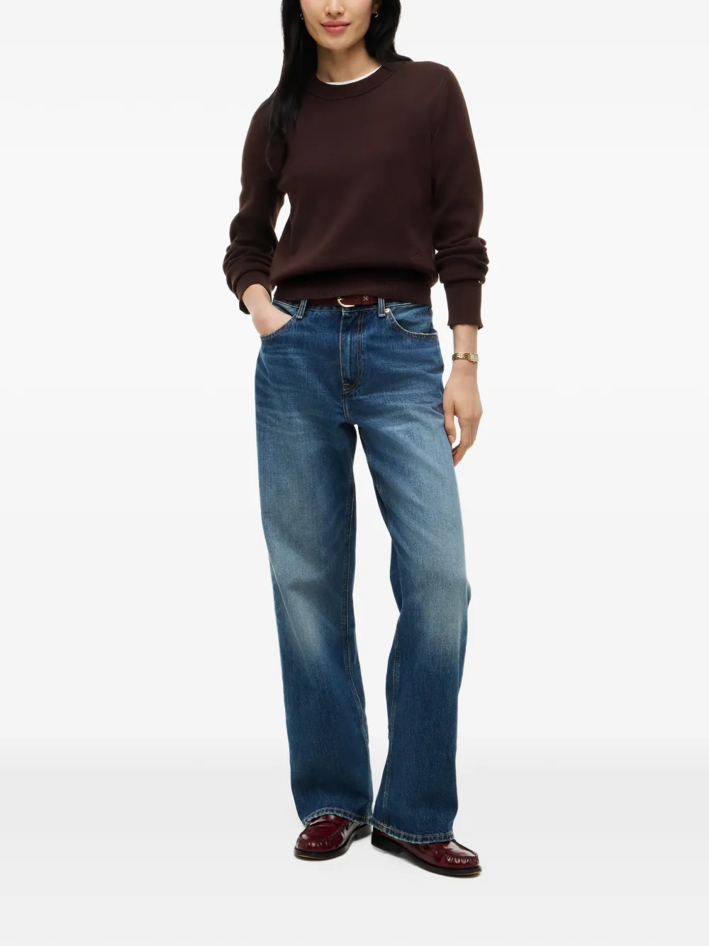 Tommy Hilfiger Sweater met geborduurd logo Bruin
