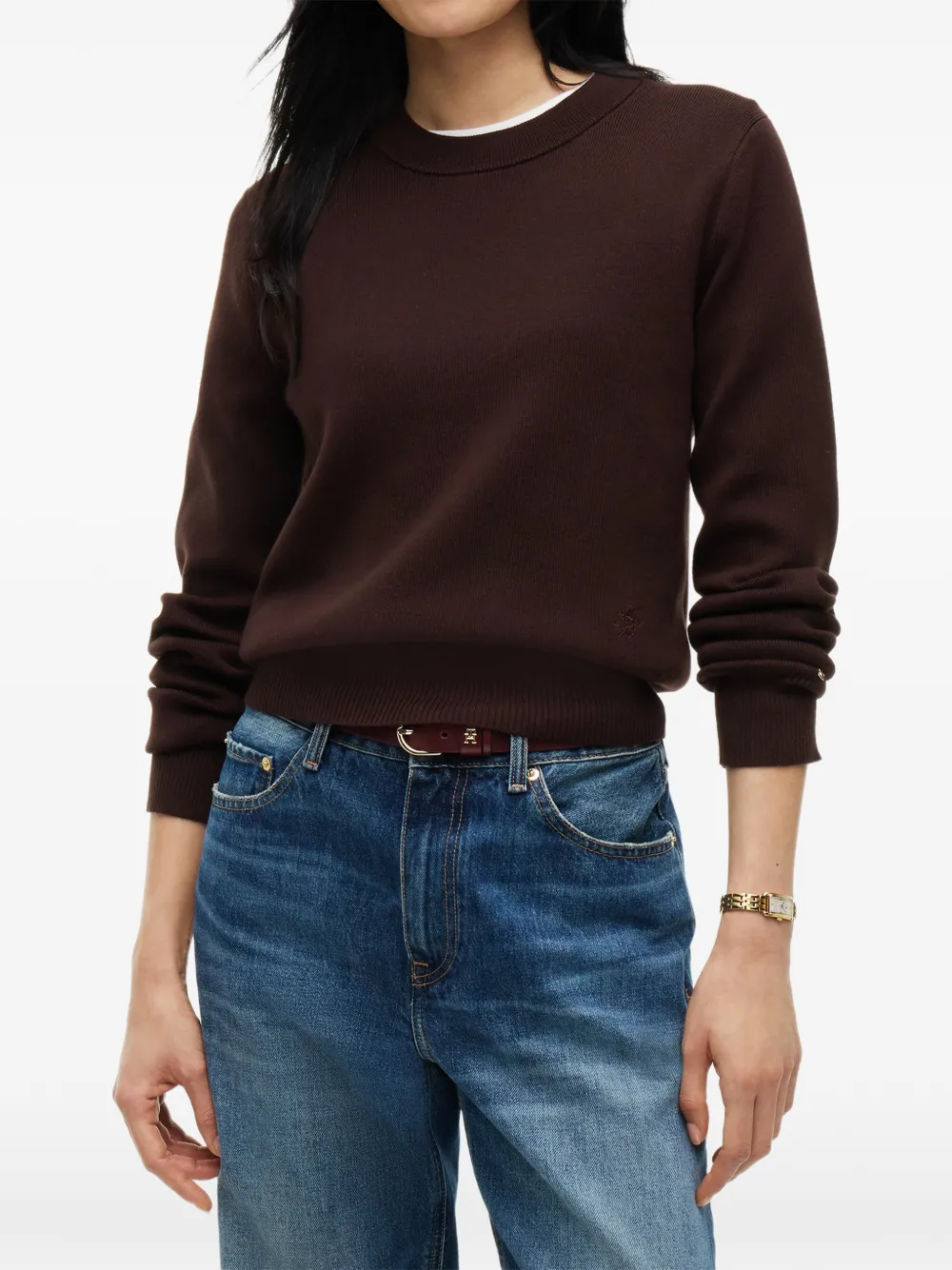 Tommy Hilfiger Sweater met geborduurd logo Bruin
