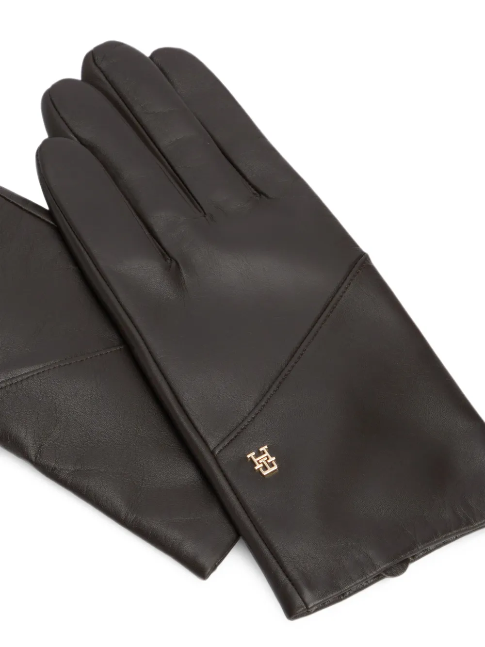 Tommy Hilfiger logo-plaque leather gloves Bruin