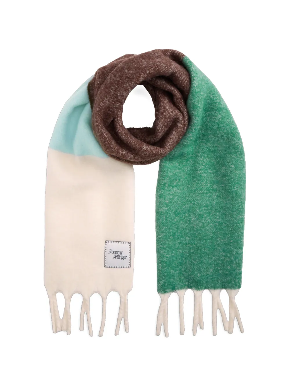 Tommy Hilfiger colour-block fringed scarf Beige