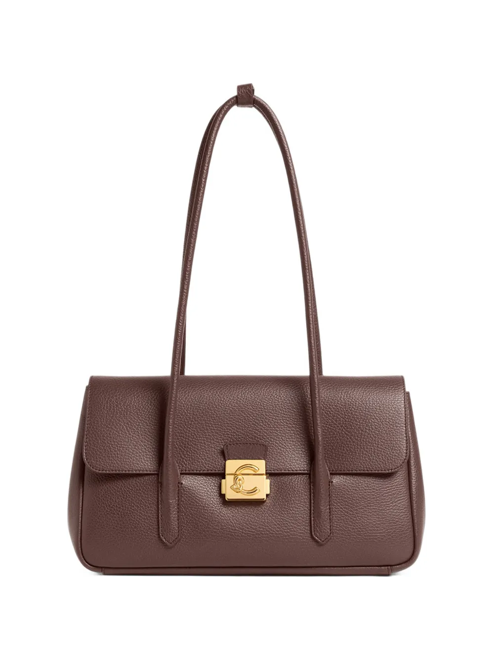 Coccinelle large logo-plaque pebbled shoulder bag - Brown