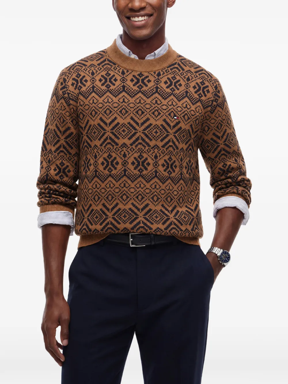 Tommy Hilfiger Intarsia gebreide trui Bruin