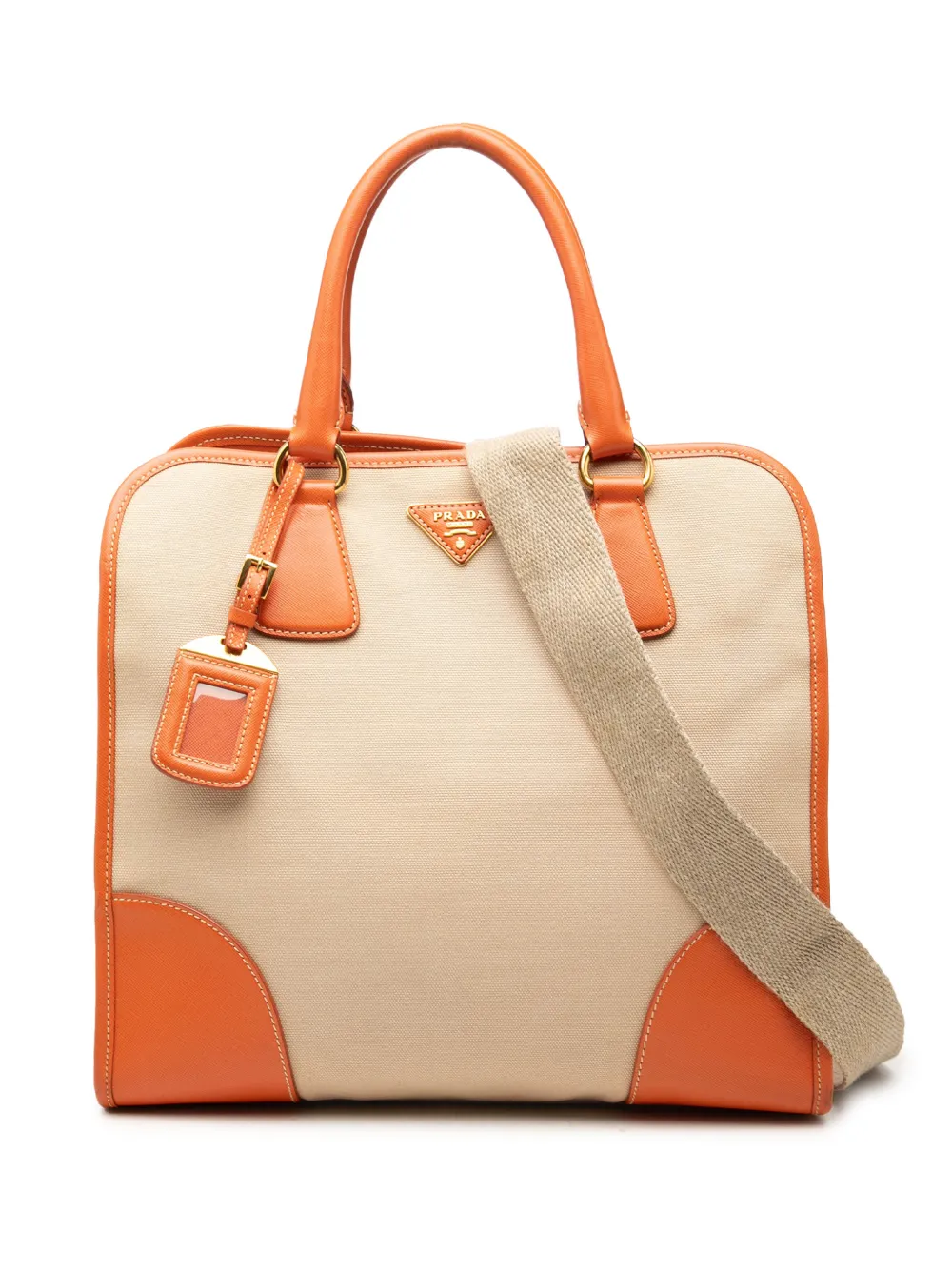 Prada Pre-Owned 2010-2026 Saffiano Trimmed Canvas Canapa Logo satchel - Toni neutri