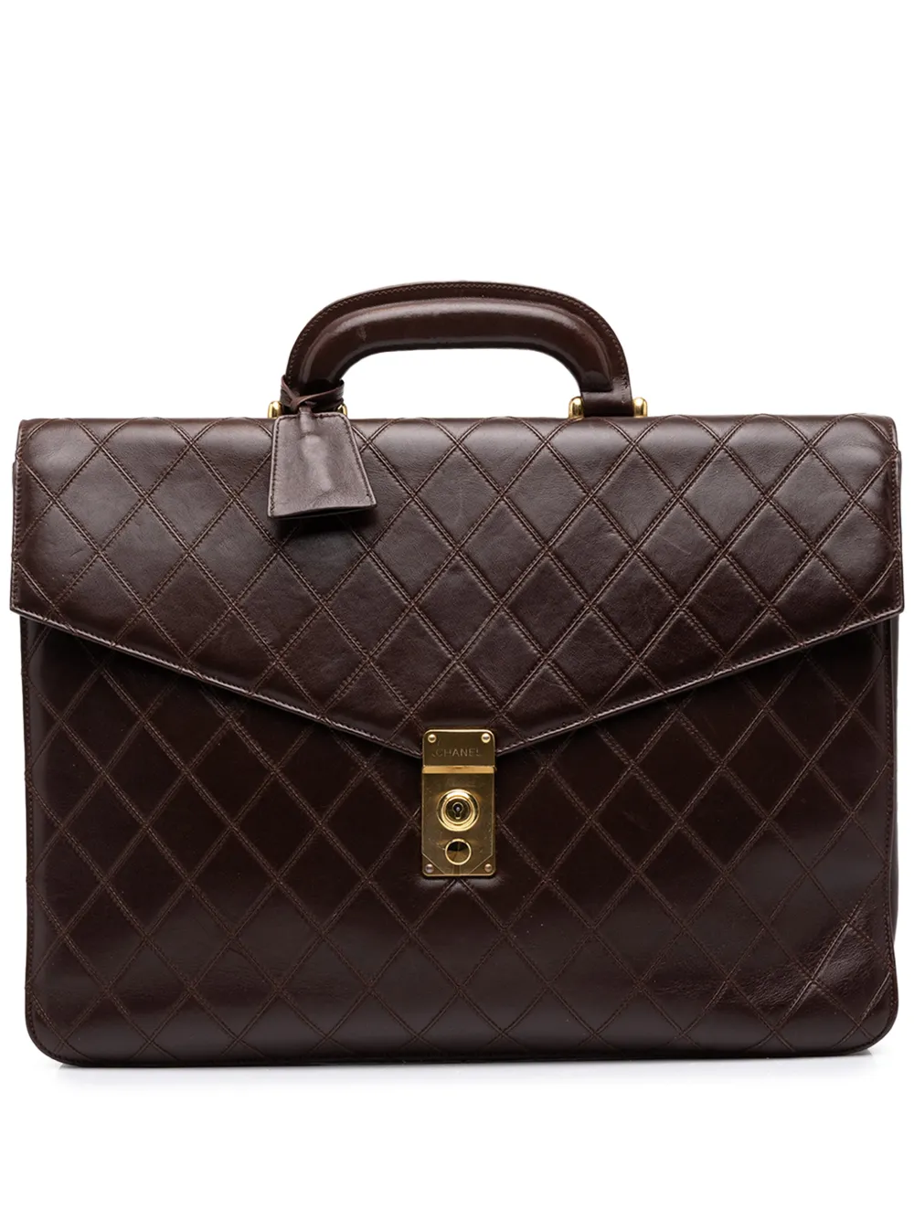 CHANEL Pre-Owned 1989-1991 Quilted Lambskin Briefcase business bag - Marrone