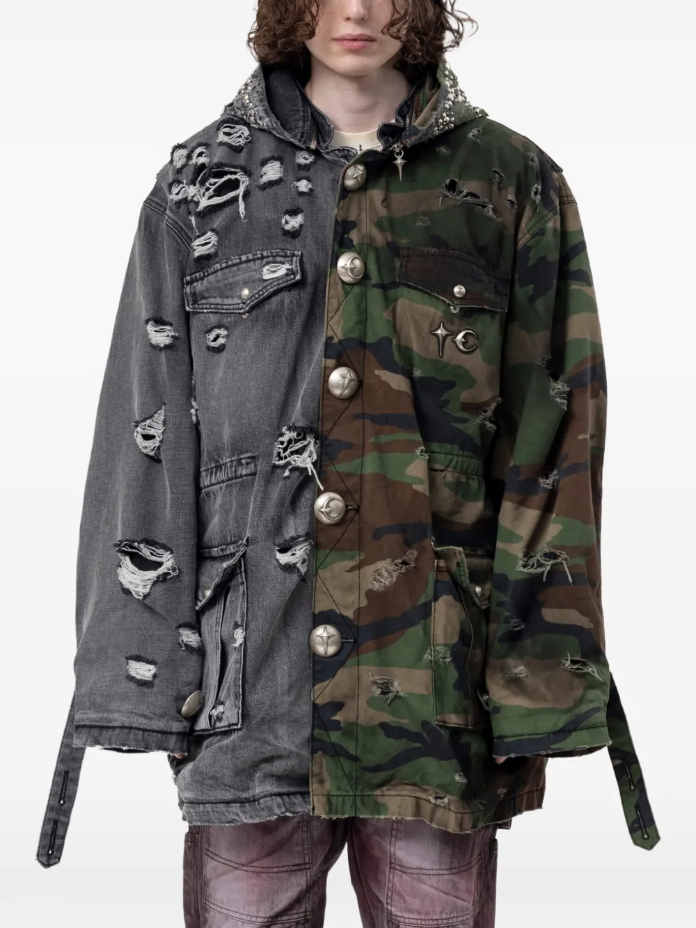 THUG CLUB TC Hothead M65 distressed panelled coat - Grau
