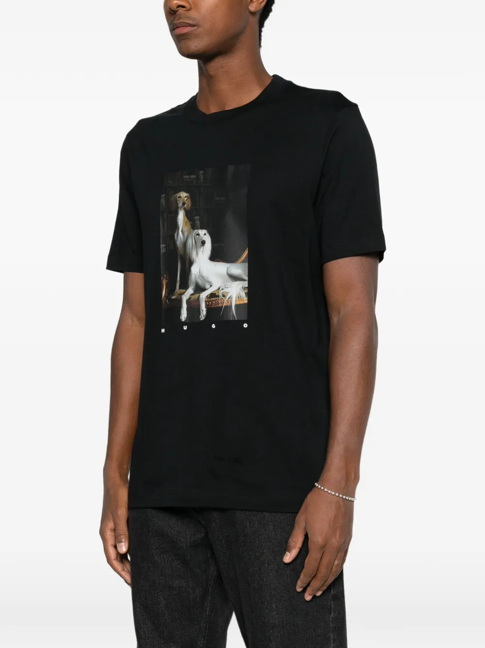 HUGO Daffilo cotton-jersey T-shirt with graphic print Zwart
