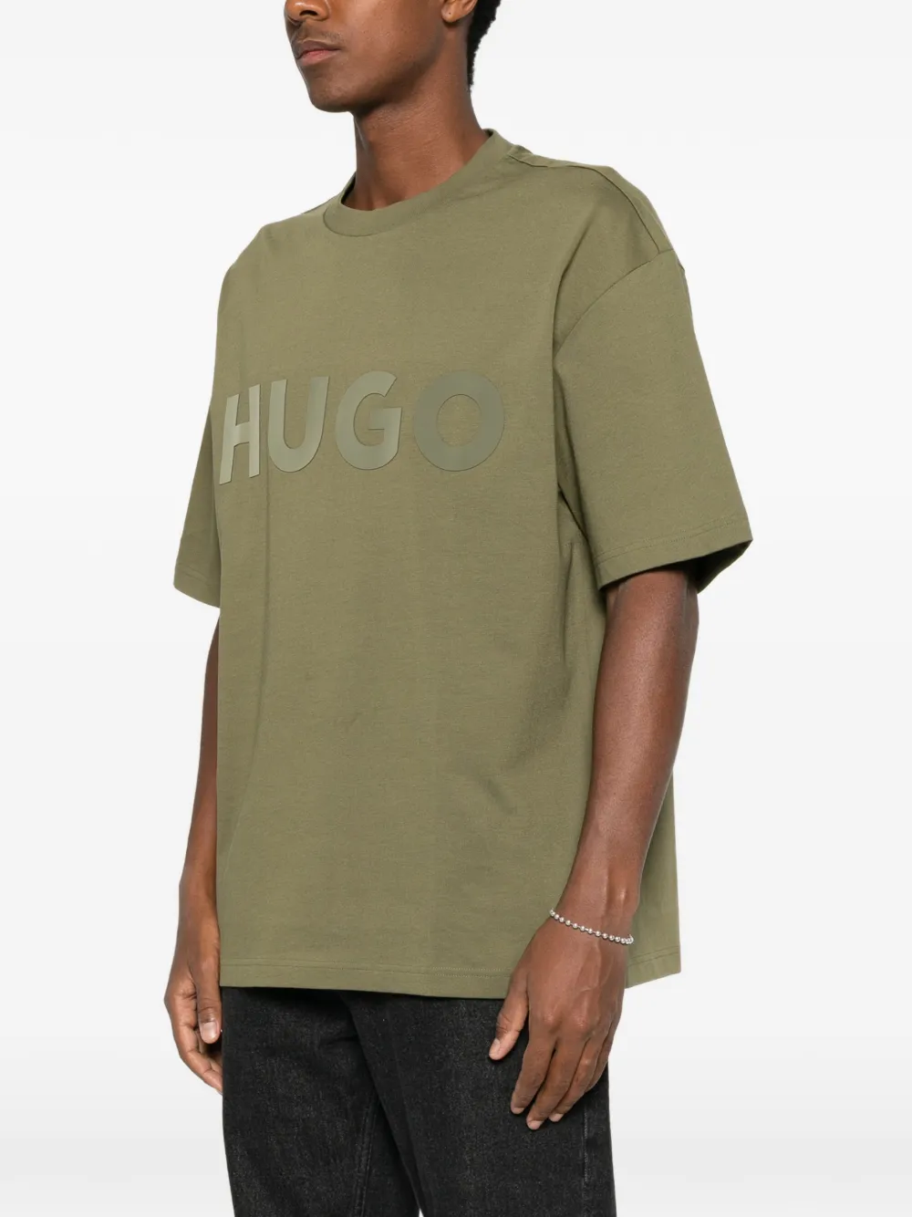 HUGO oversized-fit cotton T-shirt with reflective logo Groen