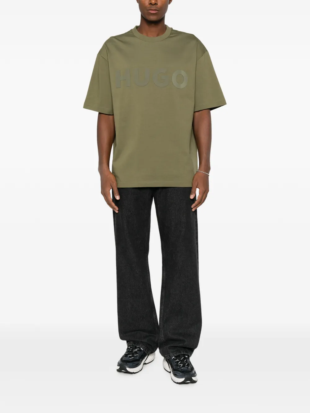 HUGO oversized-fit cotton T-shirt with reflective logo Groen