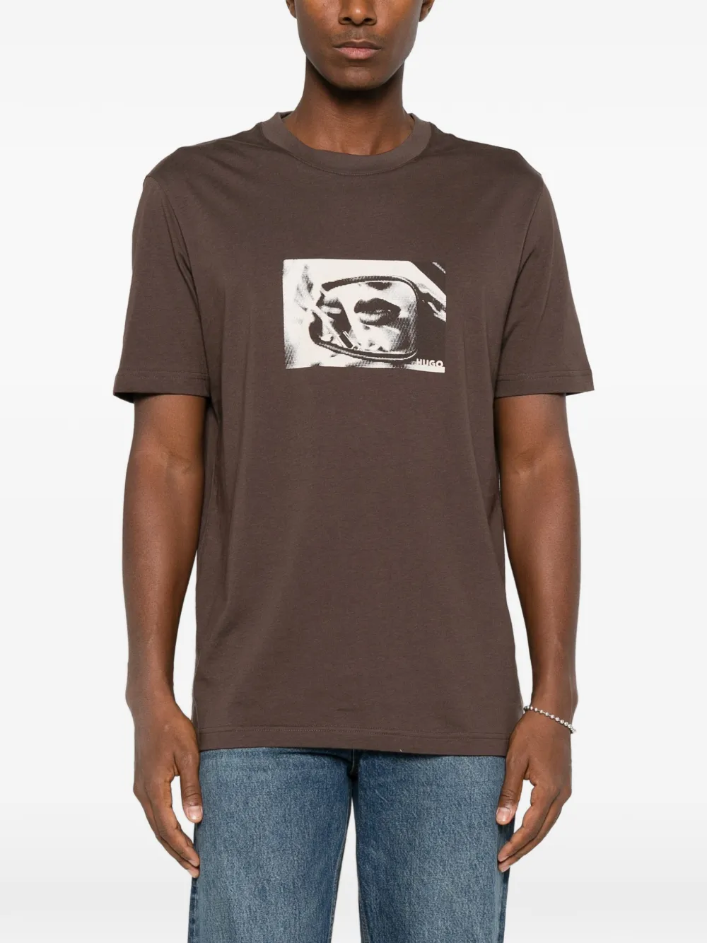 HUGO cotton-jersey T-shirt with graphic print Bruin