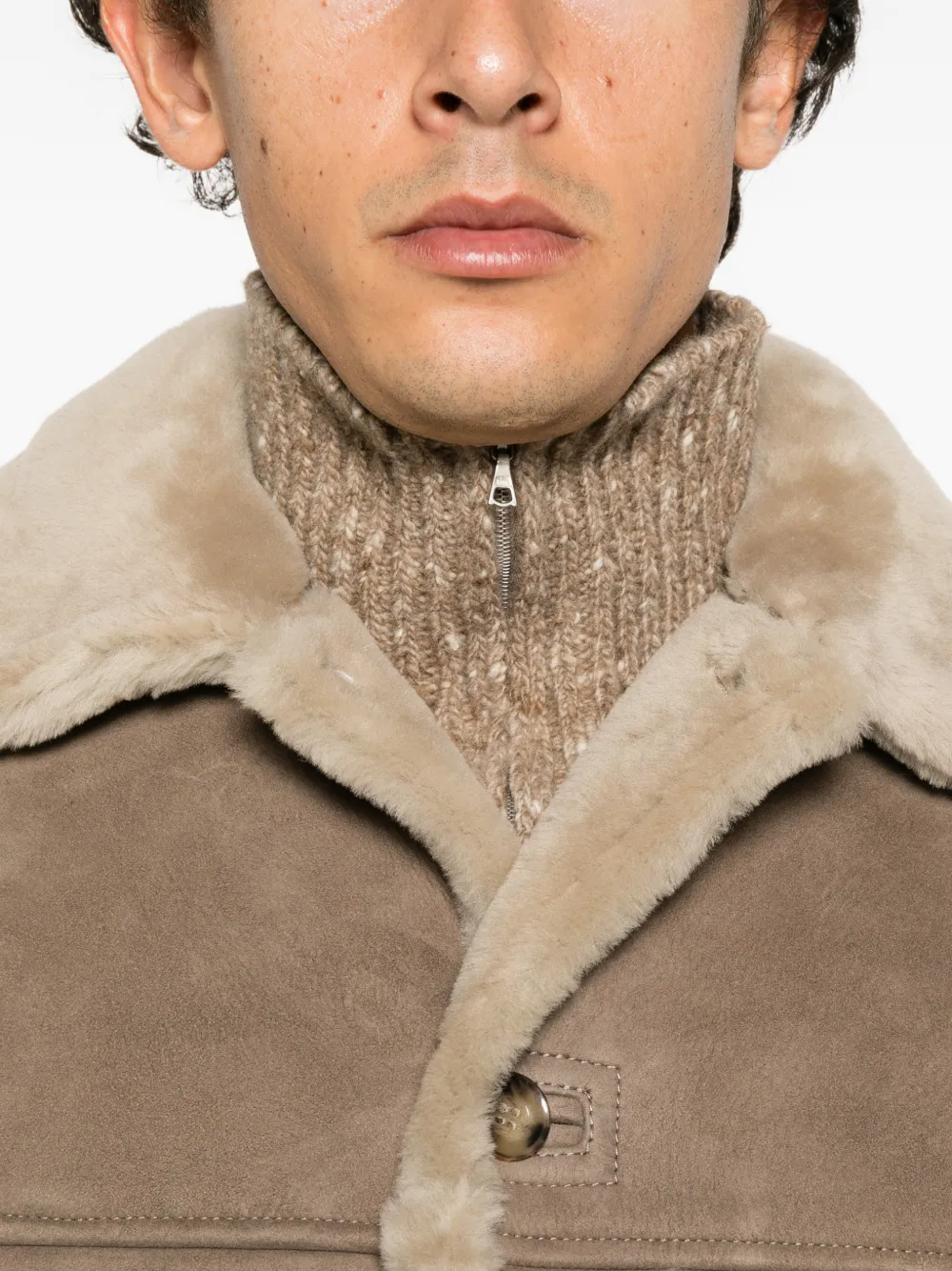7 For All Mankind shearling-collar suede coat Bruin