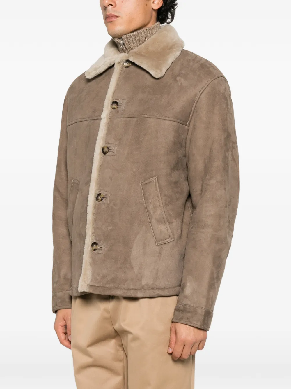 7 For All Mankind shearling-collar suede coat Bruin