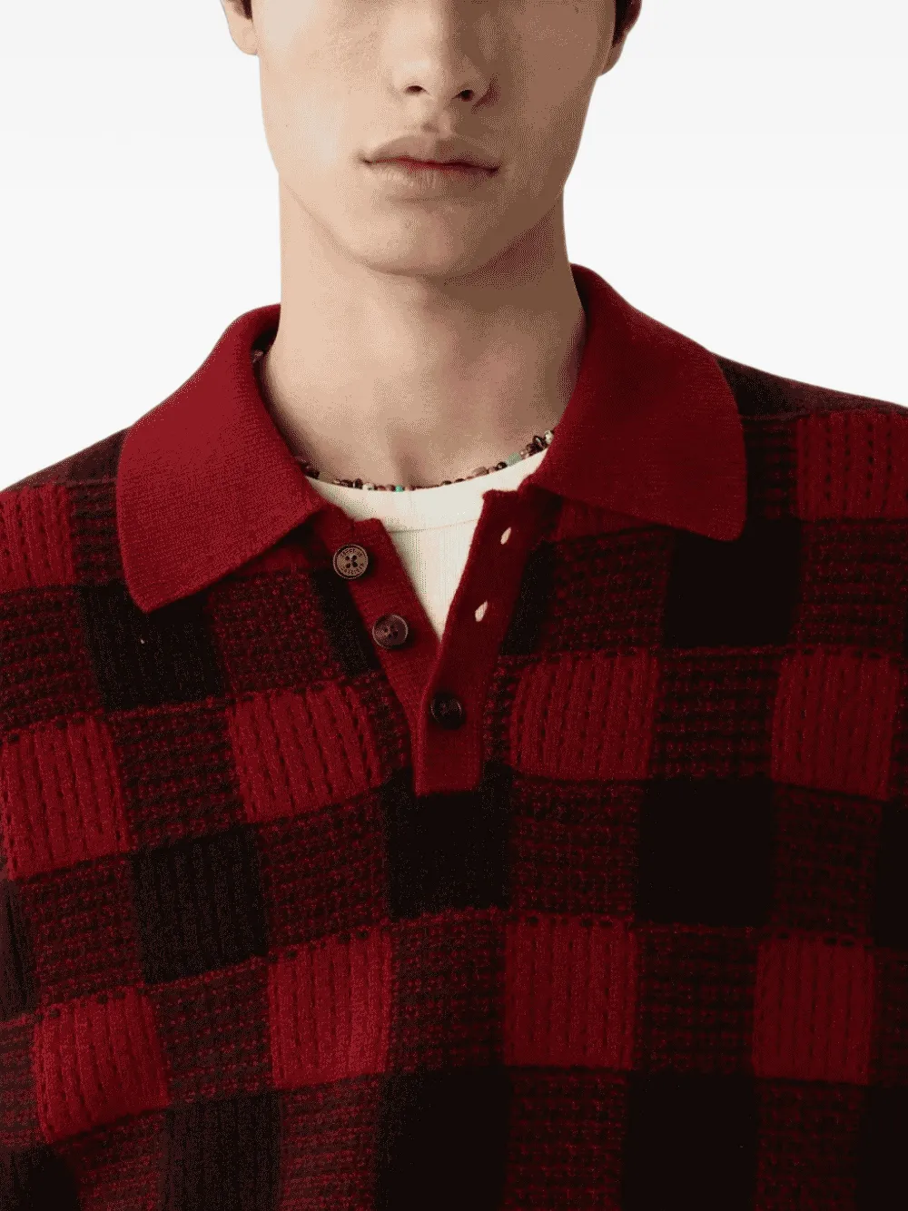 Guest In Residence Allday check-pattern polo sweater Rood