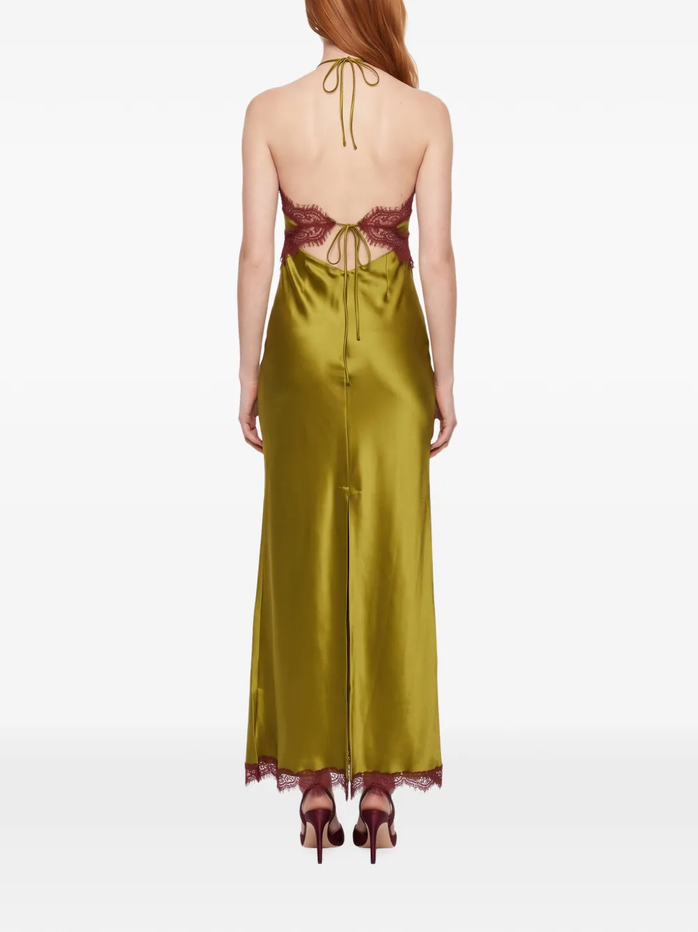 Retrofete Everly lace-trimmed halterneck maxi dress Groen
