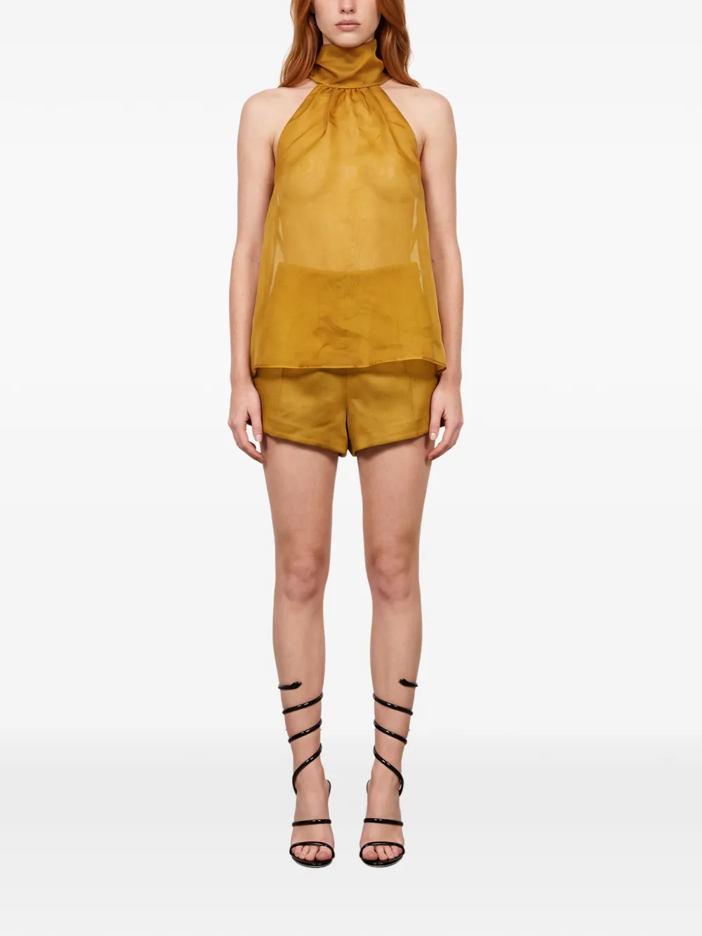 Retrofete halterneck sheer-finish top Geel