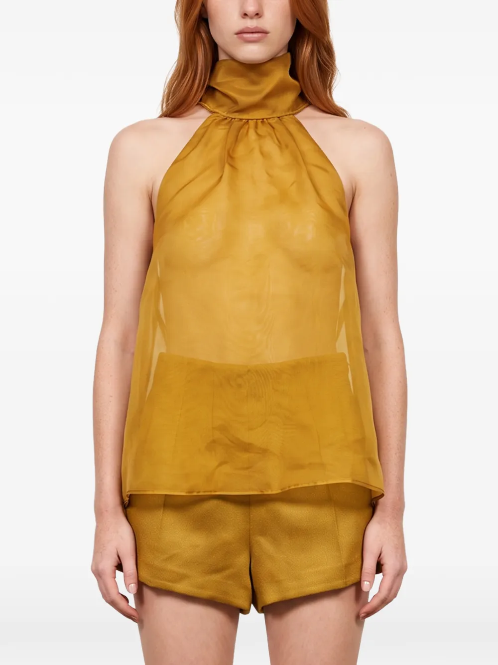 Retrofete halterneck sheer-finish top Geel