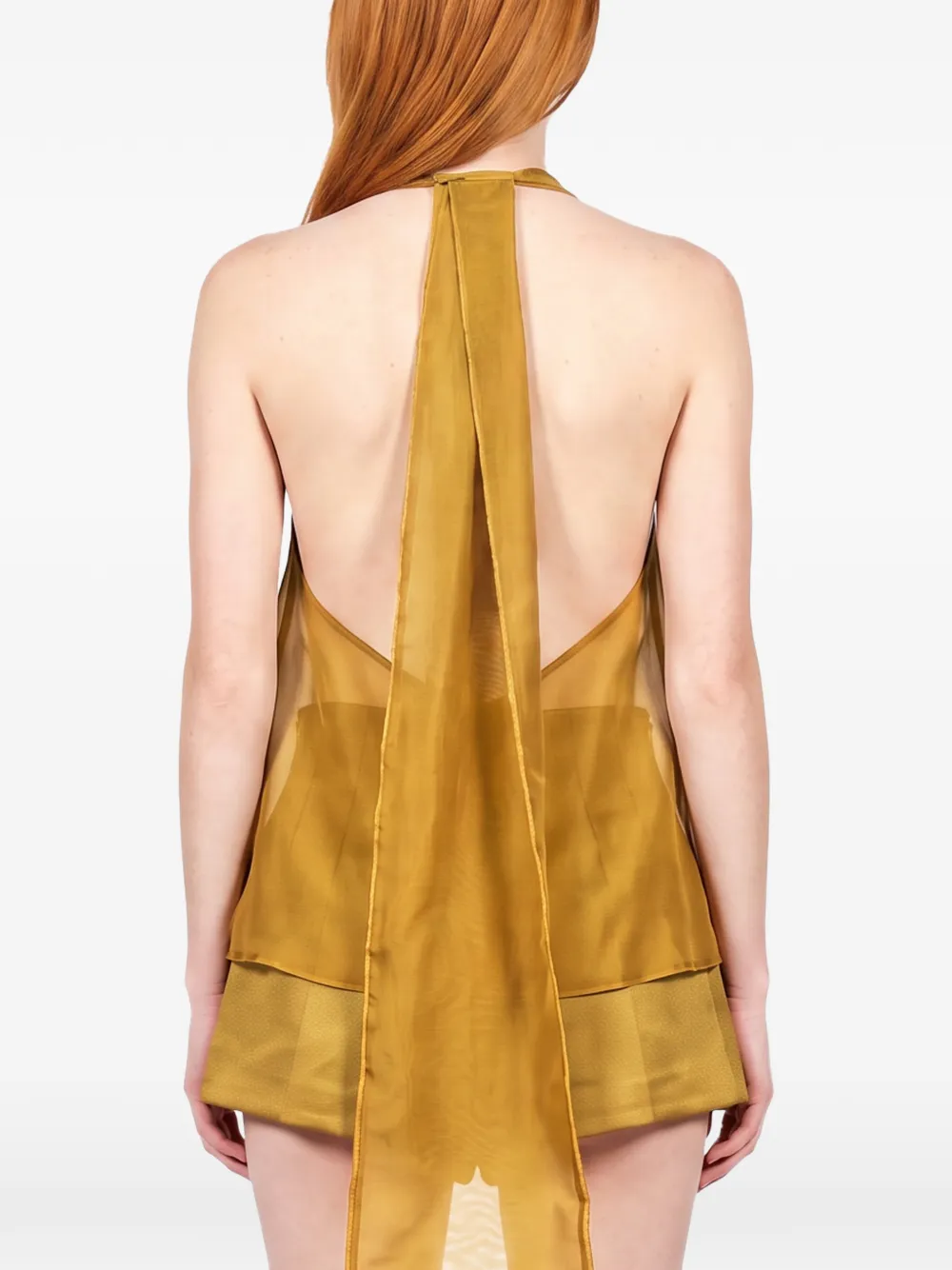 Retrofete halterneck sheer-finish top Geel