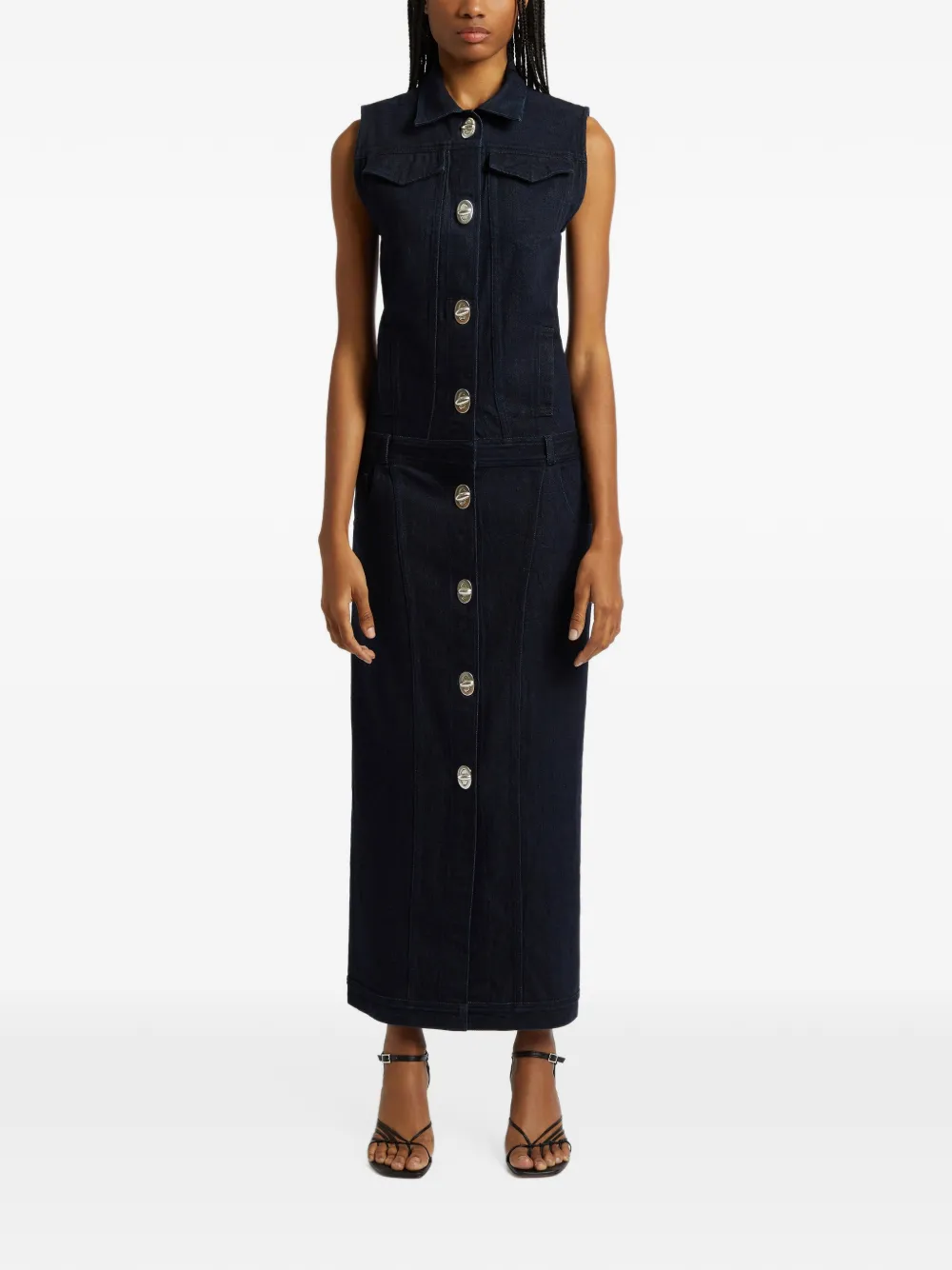 Christopher Esber turn-lock denim maxi dress - Bleu Christopher Esber turn-lock denim maxi dress - Bleu