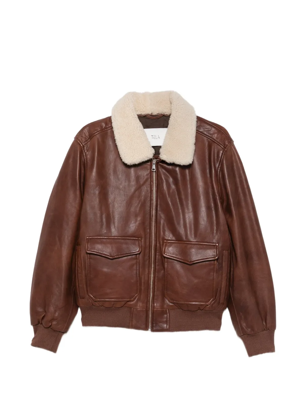 Tela shearling-collar leather jacket - Braun