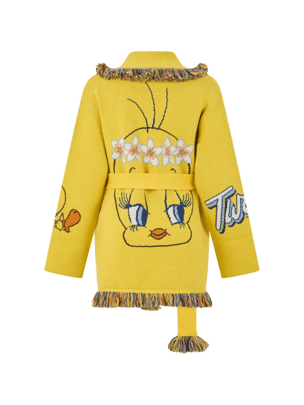 Alanui x Looney Tunes Tweety jacquard-knit fringed cardigan Geel