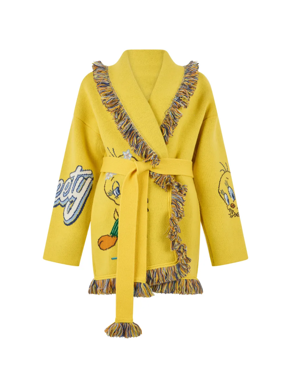 Alanui X Looney Tunes Tweety Jacquard-knit Fringed Cardigan In Yellow