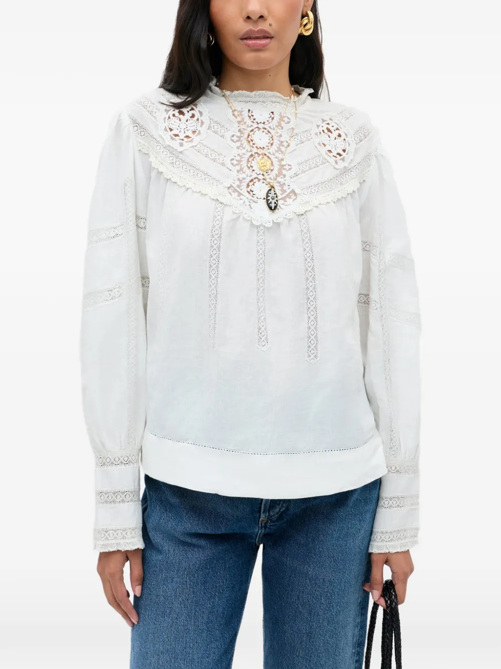 Rixo Tamzin lace-trim blouse Wit