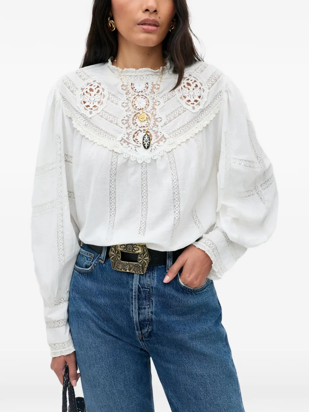 Rixo Tamzin lace-trim blouse Wit