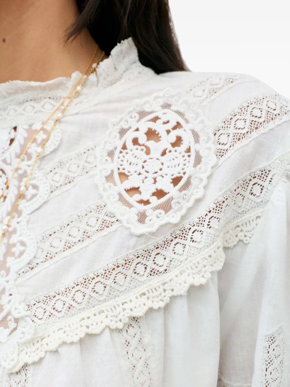 Rixo Tamzin lace-trim blouse Wit