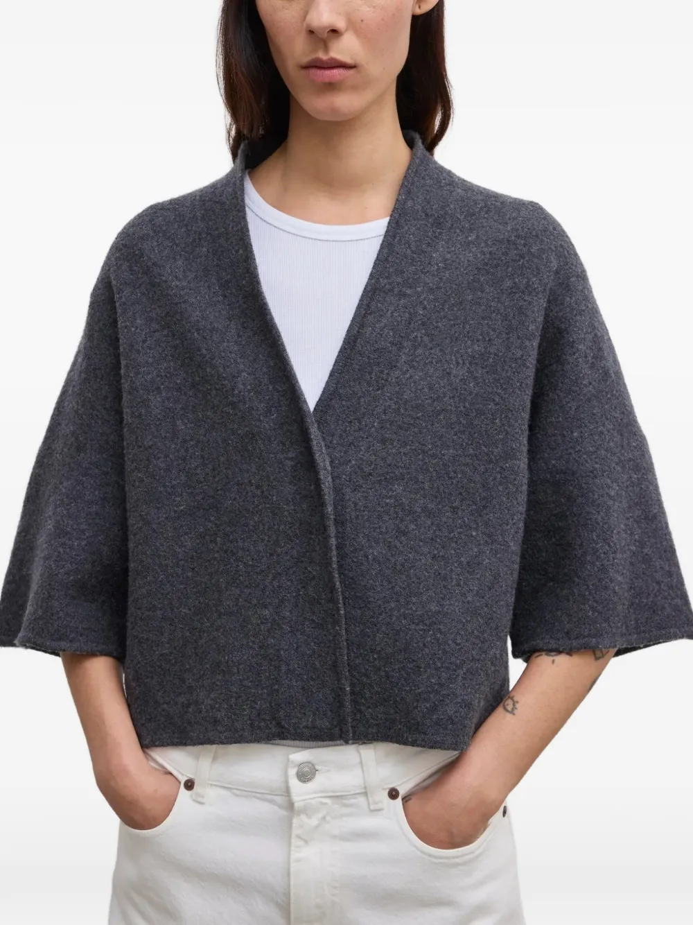 House Of Dagmar Cropped wollen vest met V-hals Grijs