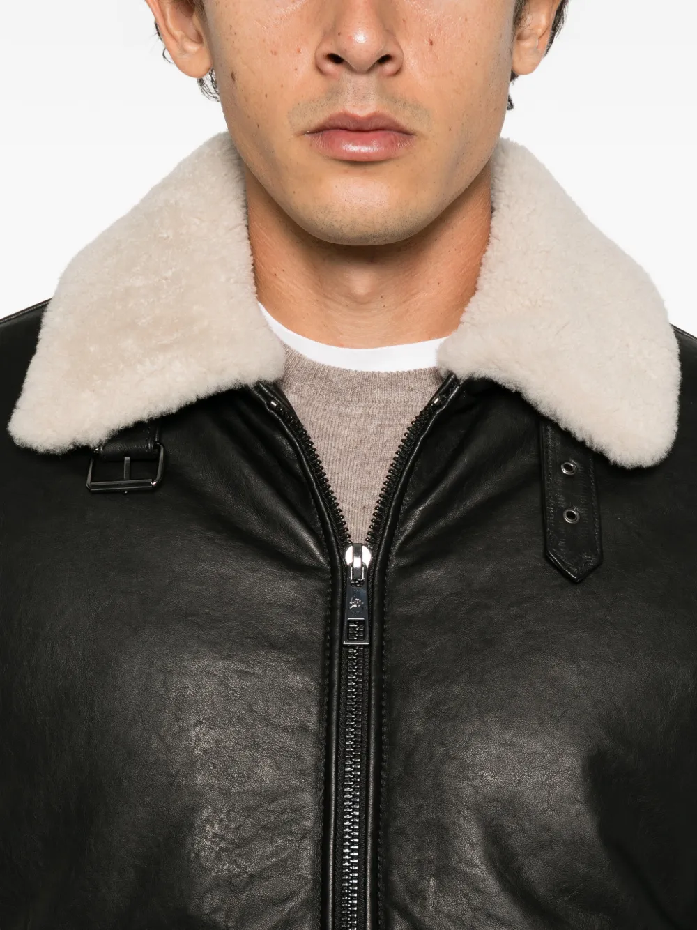 Brooks Brothers shearling-trim leather jacket Zwart