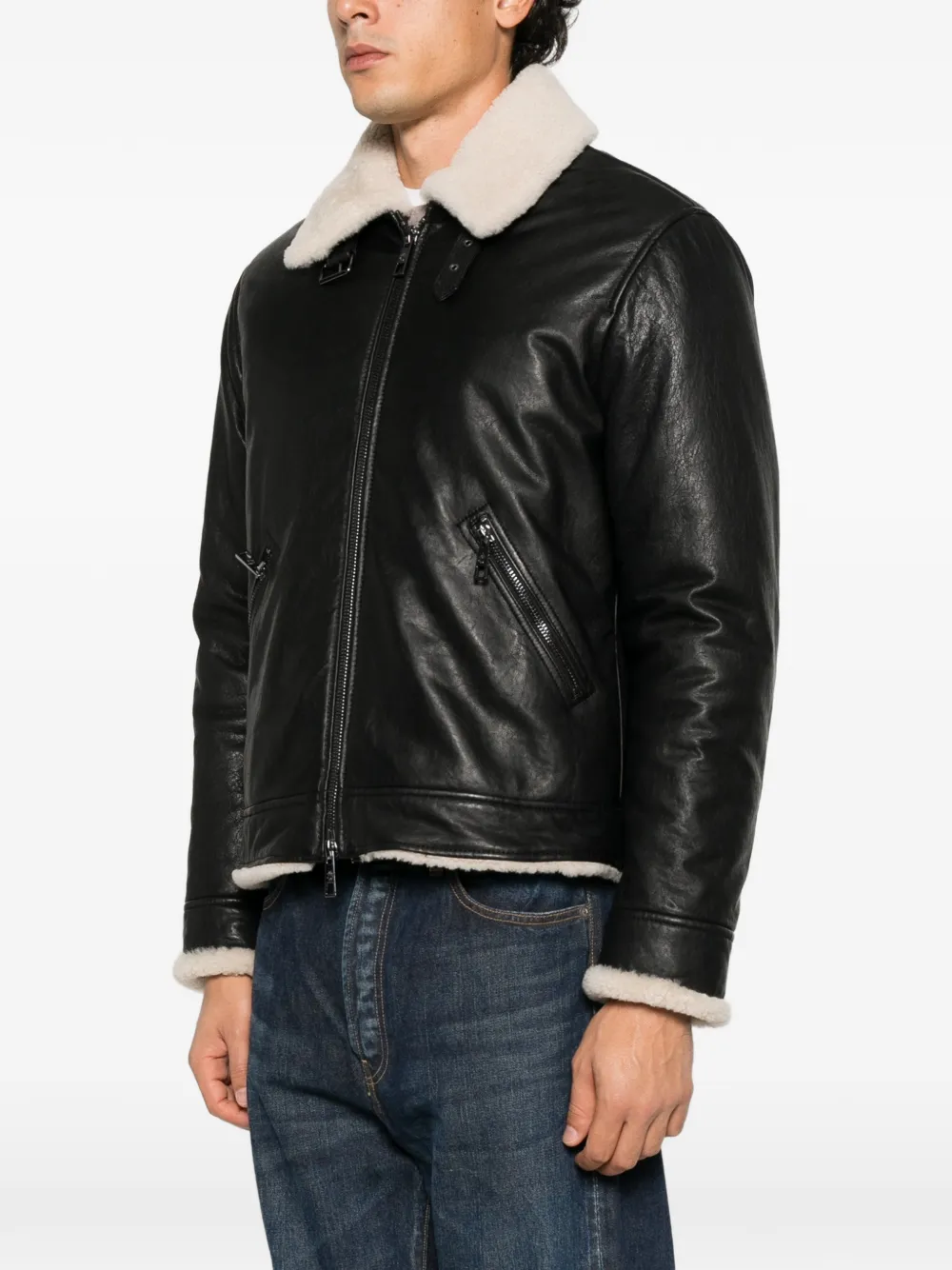 Brooks Brothers shearling-trim leather jacket Zwart