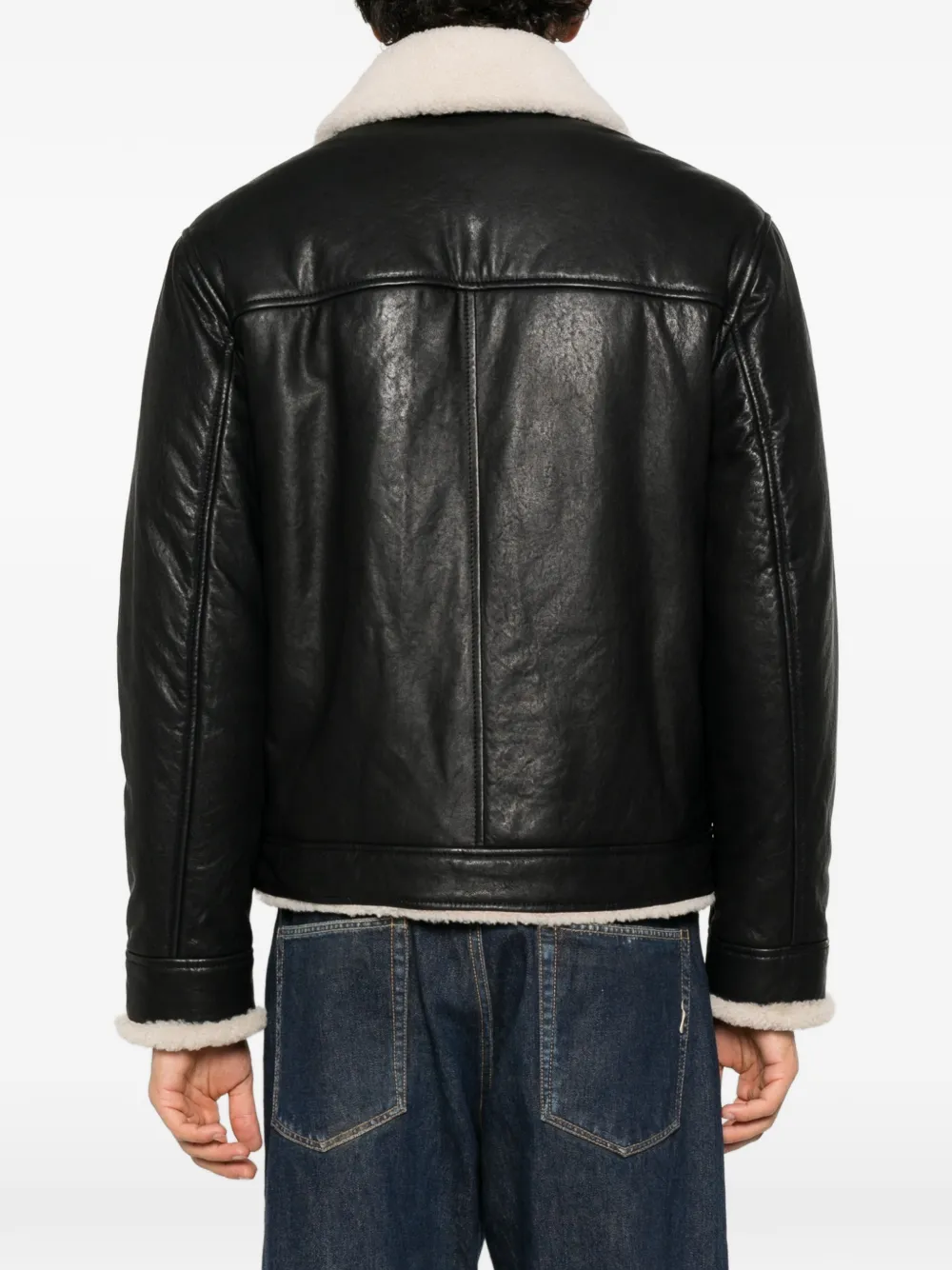Brooks Brothers shearling-trim leather jacket Zwart