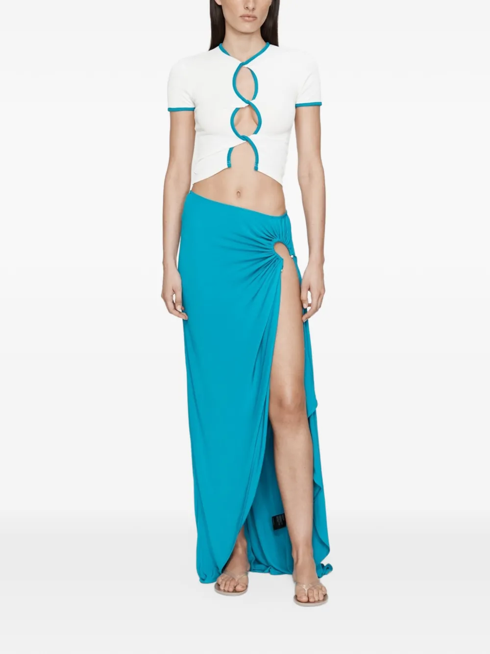 Christopher Esber Maxi-rok met halvemaanvormige drapering en ruches Blauw