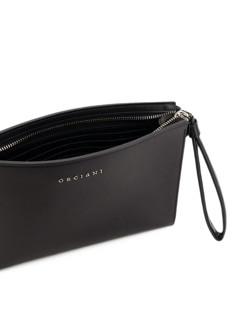 Orciani Clutch met polsband en logoplakkaat Zwart